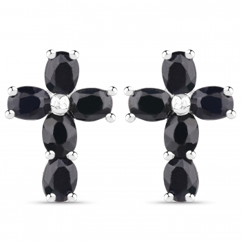 Ohrringe/Ohrstecker-echte Black Saphir-Kreuze, Silber-Rhodiniert 3,00 Karat