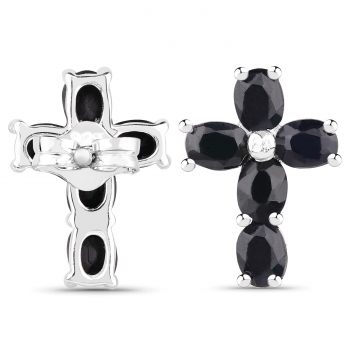 Ohrringe/Ohrstecker-echte Black Saphir-Kreuze, Silber-Rhodiniert 3,00 Karat