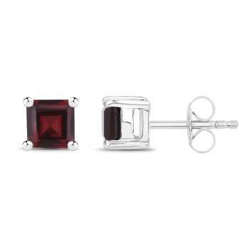 Ohrstecker Quadrate-Granat-925Silber-Rhodiniert-1Karat