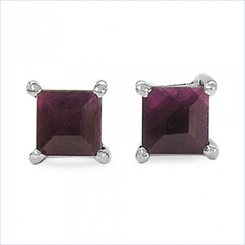 Quadratische Ohrringe/Ohrstecker Rubin-925 Sterling Silber-Rhodiniert-1,00 Karat