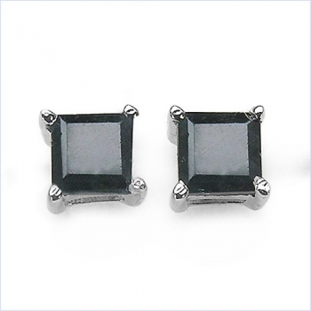 Ohrringe/Ohrstecker Quadrat Black Saphir-Sterling Silber-Rhodiniert 1,00 Karat