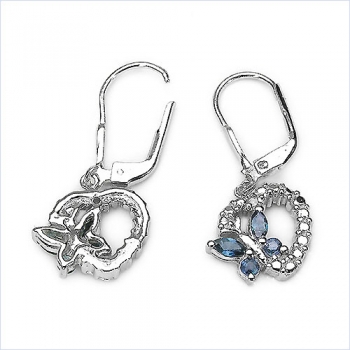 Ohrringe/Ohrhänger-Blaue Saphire/Weißtopas-0,78 Karat Silber-Rhodiniert