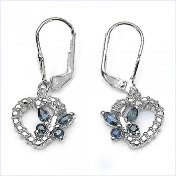 Ohrringe/Ohrhänger-Blaue Saphire/Weißtopas-0,78 Karat Silber-Rhodiniert