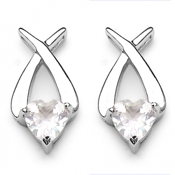 Ohrringe/Ohrstecker Rosenquarz-Herzen Silber Rhodiniert-3,40 Karat