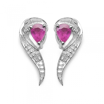 Diamant/Rubin Ohrringe/Stecker-925 Silber-Rhodiniert-0,38 Karat