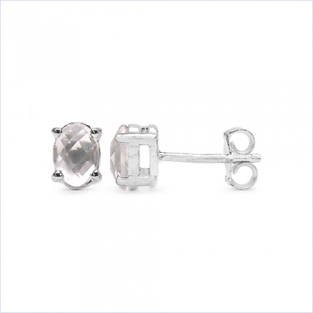 Rosenquarz Ohrstecker im Ovalschliff-Sterling Silber-Rhodiniert-1,50 Karat