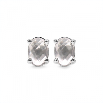 Rosenquarz Ohrstecker im Ovalschliff-Sterling Silber-Rhodiniert-1,50 Karat