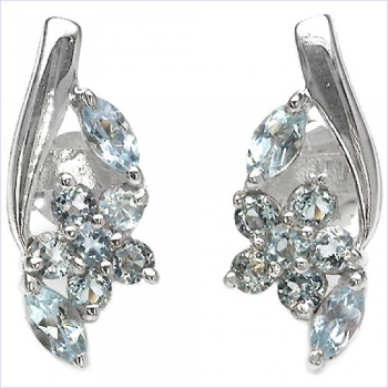 Bezaubernde BlueTopas Blumen-Ohrringe-Silber-Rhodiniert-0,96 Karat