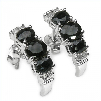 Ohrstecker/Ohrringe Diamant/Schwarzer-Saphir 925 Silber-2,10Karat