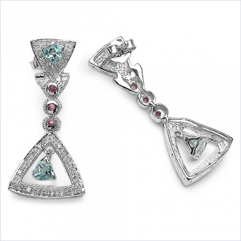 Edle Granat-Rubin-Zirkonia-Ohrringe 925 Silber-Rhod. 1,82 Karat