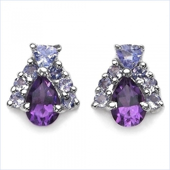 Ohrstecker Amethyst/Tansanit 16 Edelsteine-925St.Silber 1,52 Karat