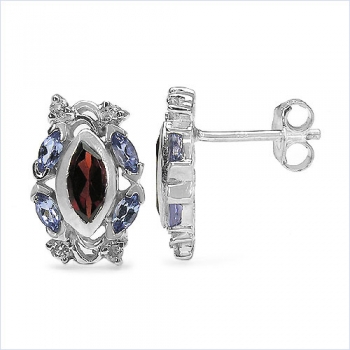 Granat/Tansanit/White-Topas-Ohrringe/Stecker 2,62 Karat