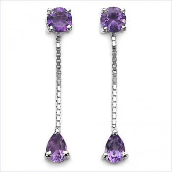 Ohrstecker Tropfenform Silber- Rhodiniert-mit Amethyst-1,80 Karat