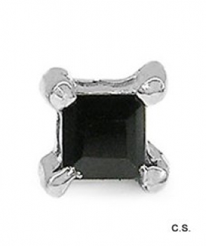 Herren-Ohrring/Ohrstecker Quadrat Schwarzer Saphir-Sterling Silber-Rhodiniert