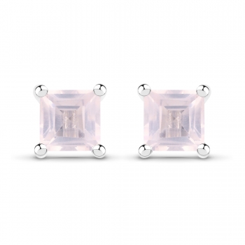 Rosenquarz Ohrringe/Ohrstecker Quadrat-925 Sterling Silber-Rhodin.-0,40 Karat