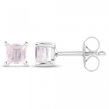 Rosenquarz Ohrringe/Ohrstecker Quadrat-925 Sterling Silber-Rhodin.-0,40 Karat