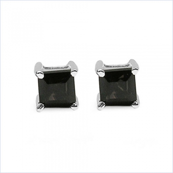 Ohrringe/Ohrstecker Quadrat Black Saphir-Sterling Silber-Rhodiniert 1,00 Karat