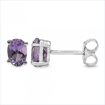 Ohrstecker Ovaler Amethyst Silber-Rhodin. 1,70 Karat