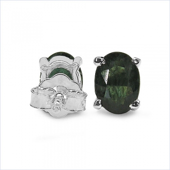 Ovale Black Saphir Ohrringe/Ohrstecker Silber-Rhodiniert 1,70 Karat