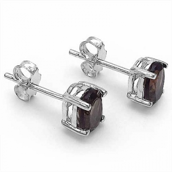Ohrringe/Ohrstecker Ovale-SmokyTopas/Rauchquarz-1,40 Karat-Silber Rhodiniert