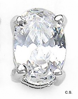 Herren-Ohrring/Ohrstecker White Zirkonia-Oval-925 Silber-Rhodiniert 1,00 Karat