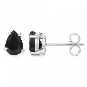 Nachtblaue Saphir-Tropfen Ohrringe/Ohrstecker Silber-Rhodiniert 0,90 KaratNachtblaue Saphir-Tropfen
