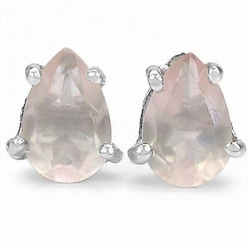 Rosenquarz Ohrstecker im Tropfenschliff-Sterling Silber-Rhodiniert-0,90 Karat