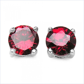 Ohrstecker rote, runde Zirkonia-925 Silber-Rhodiniert-0,76cts.