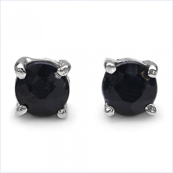 Ohrringe/Ohrstecker Schwarze Saphire-925 Sterling Silber-Rhodiniert-0,70 Karat
