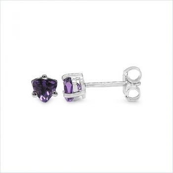 Amethyst-Ohrringe/Stecker Trillion-925 Silber-Rhodiniert-0,90 Karat