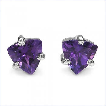 Amethyst-Ohrringe/Stecker Trillion-925 Silber-Rhodiniert-0,90 Karat