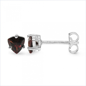 Granat Ohrringe/Ohrstecker-Trillion-Sterling Silber- Rhodiniert 1,00 Karat