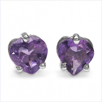 Ohrstecker Herz-Sterling Silber-Rhodin.-mit Amethyst 0,90 Karat