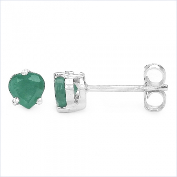 Ohrstecker Smaragd-Herzen-925 Sterling Silber-Rhodiniert-0,90 Karat