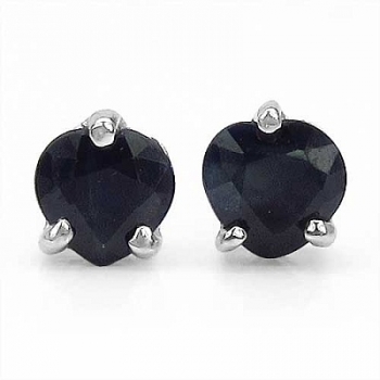 Ohrstecker Black Saphir-Herz Silber-Rhodiniert 0,70 Karat