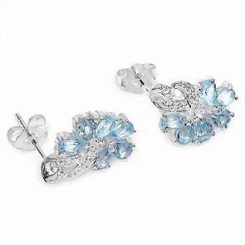 Funkelnde Blautopas-Ohrringe/Stecker-Silber-Rhodiniert-2,40 Karat
