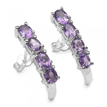 Ohrringe/Halbcreolen-mit Amethyst-1,29 Karat-925 Silber Rhodiniert