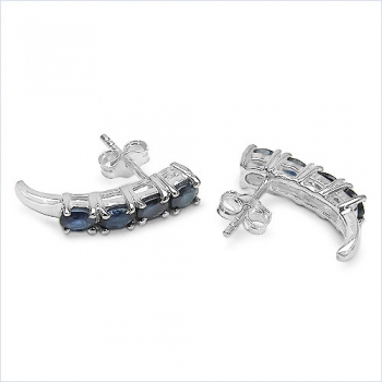 Ohrringe-2 Karat-mit 8 Blue Saphiren 925 Silber Rhodiniert
