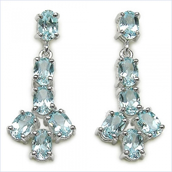 Edle Blautopas-Ohrringe 925Silber-Rhodiniert-7,80 Karat