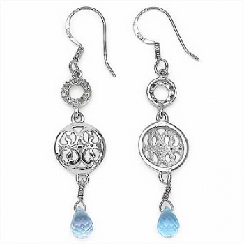 Diamant/Blauopas-Ohrringe-2,95 Karat-Silber/Rhodiniert-2,95 Karat