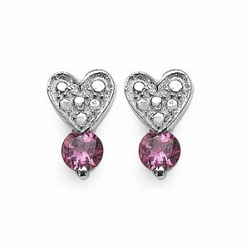 Ohrstecker Herz mit Rosa/Pink Turmalin-925 Sterling Silber-Rhodiniert-0,50 Karat