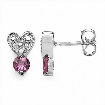 Ohrstecker Herz mit Rosa/Pink Turmalin-925 Sterling Silber-Rhodiniert-0,50 Karat