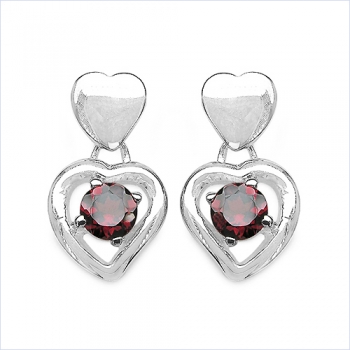 Ohrstecker Herz-Sterling Silber-Rhodiniert-mit Granat-2,20 Karat