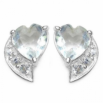 Herzen-Ohrringe seltener Grüner Amethyst/Weißtopas-Ohrstecker-1,98 Karat-Silber