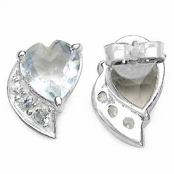 Herzen-Ohrringe seltener Grüner Amethyst/Weißtopas-Ohrstecker-1,98 Karat-Silber