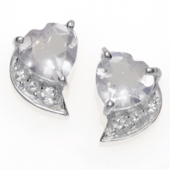 Herzen-Rosenquarz/Weißtopas-Ohrstecker-1,56 Karat-Silber