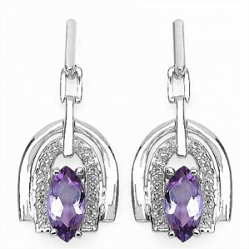 40 Weiße Diamanten-Amethyst-Ohrringe-Silber Rhod.-2,40 Karat