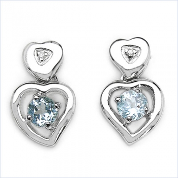 Ohrstecker Diamant/Blautopas-Herz-Sterling Silber Rhod.-2,15 Karat
