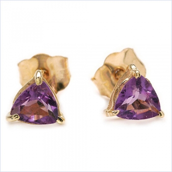 Ohrringe/Ohrstecker Amethyst-Trillion-Dreiecke-Gelbgold 10 Karat-416er Gold