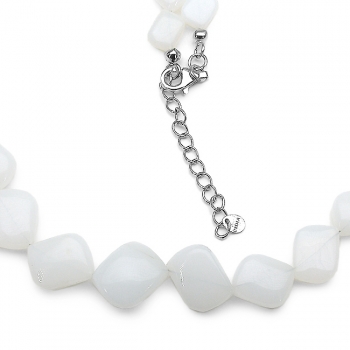 Edelstein-Collier Weißer Opal/190 Karat-925 Silber Rhodiniert